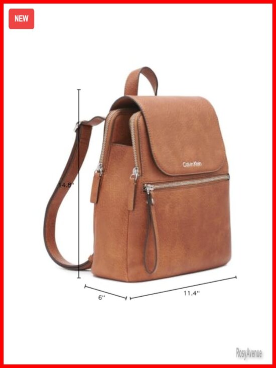 Calvin Klein Vegan Leather Flap Backpack, Daypack with Interior Pockets main image 5